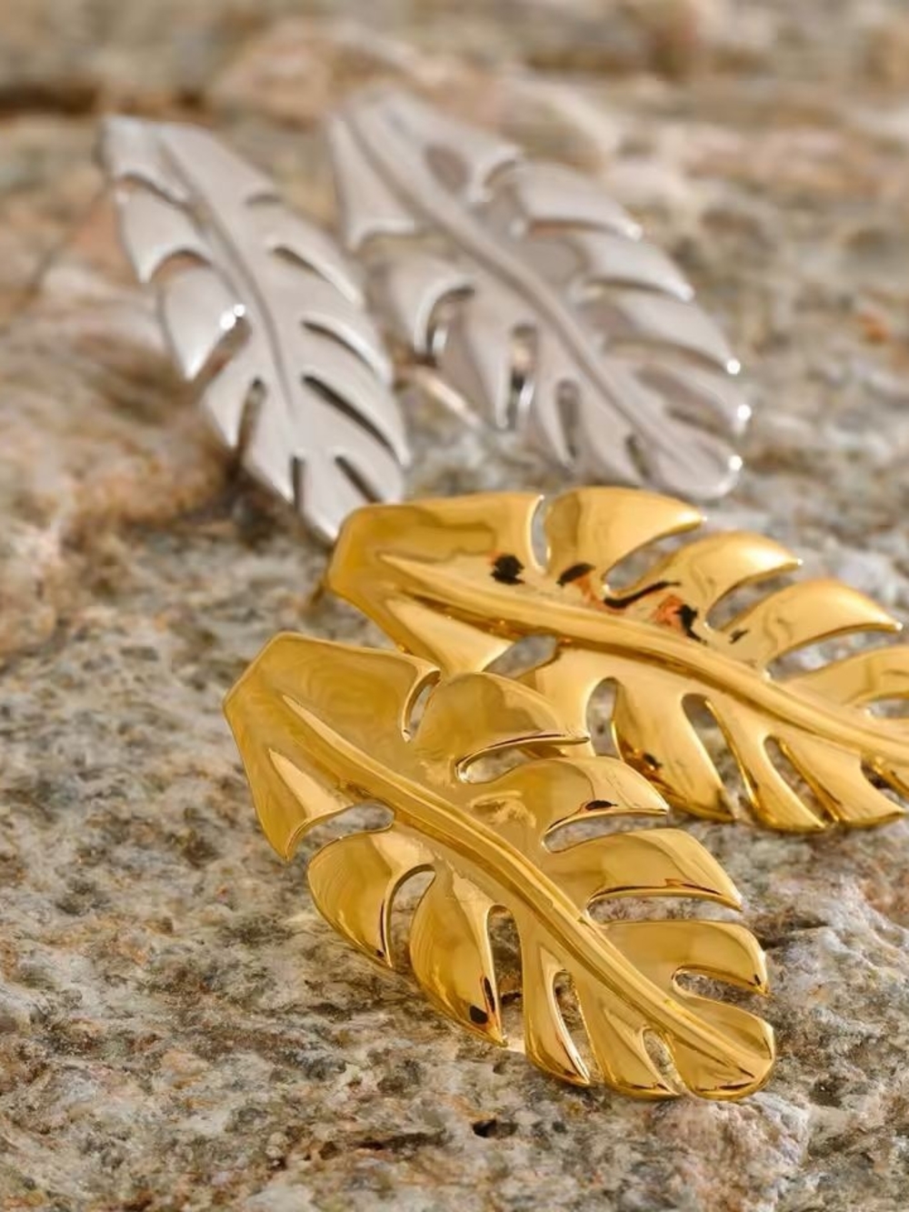 Silver Leaf Drop Earrings - Picture 7 of 7